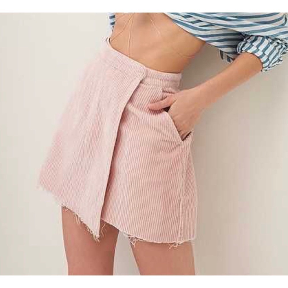 BDG Pink Corduroy Wrap Mini Skirt Raw Fray Hem Pockets Distressed Medium
